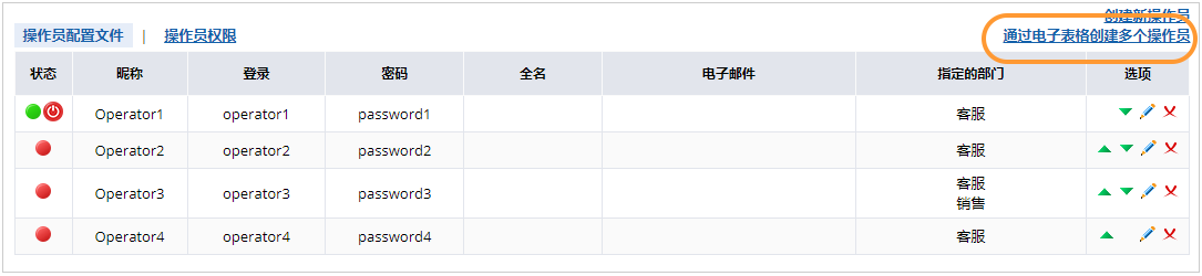 通过电子表格创建多个操作员